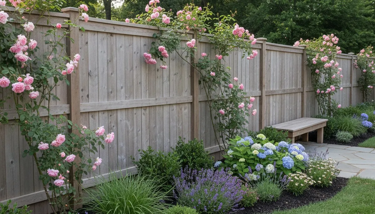 Custom wood fence with integrated garden plantings by Chop Chop Landscaping in Raleigh, NC