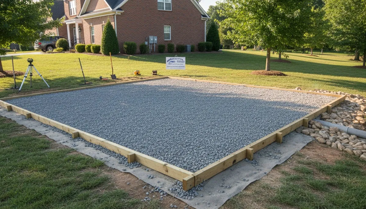 Professional shed foundation preparation with gravel base by landscaping experts in Raleigh, NC