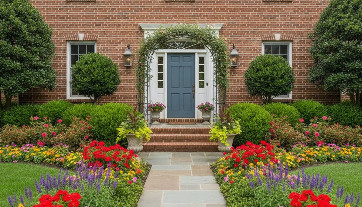 Front yard landscape design with colorful shrubs and flowers by Chop Chop Landscaping in Raleigh, NC