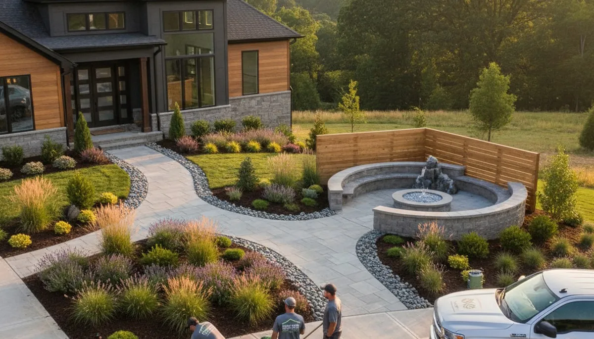 Professional landscaping service in Raleigh, NC, maintaining a lush, manicured residential lawn