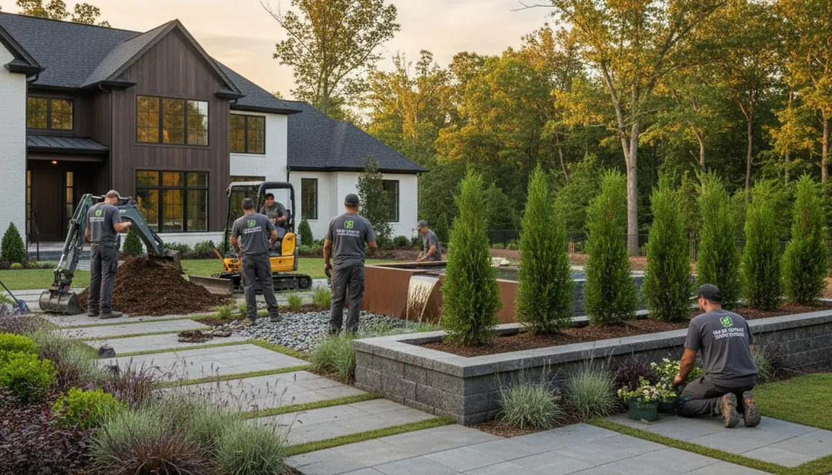 Landscaping team providing lawn care services in Raleigh, NC