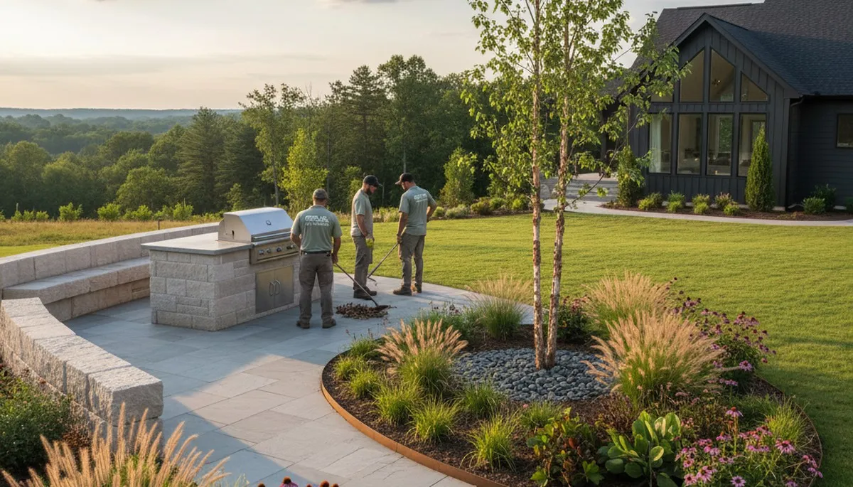 Landscaping crew providing lawn care services in Raleigh, NC