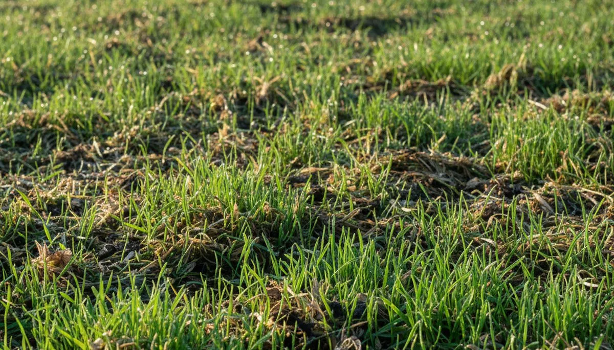 Hydroseeding results with green grass seedlings sprouting in Raleigh, NC lawn by Chop Chop Landscaping