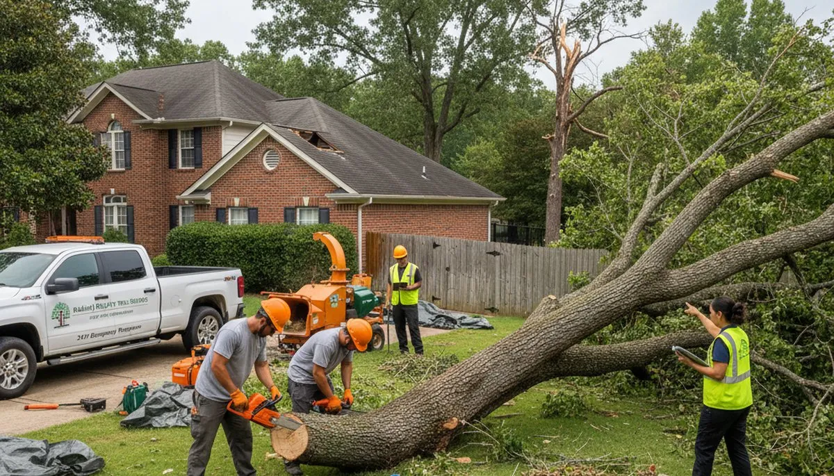 Storm damage debris and branch cleanup by professional landscapers in Raleigh, NC